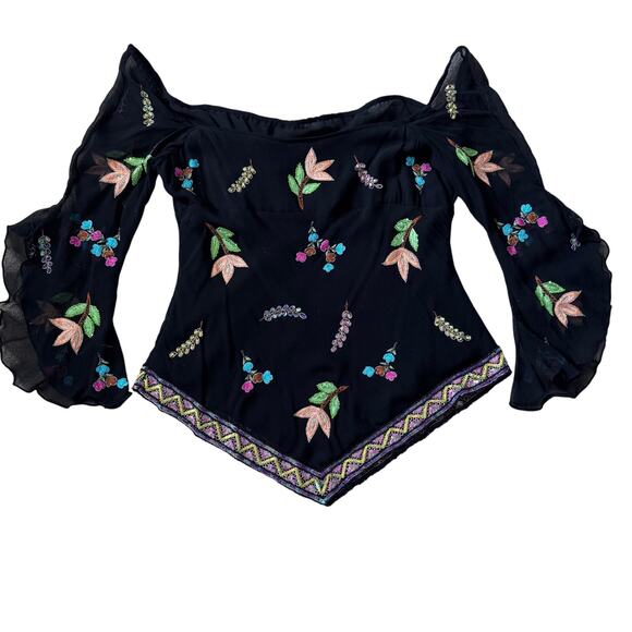 Boston Proper Silk Sheer Embroidered Sequin Off Shoulder Top Women's Large Fairy - Picture 5 of 12